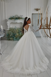 Pentelei Couture White Communion Gown with Lace Sleeves
